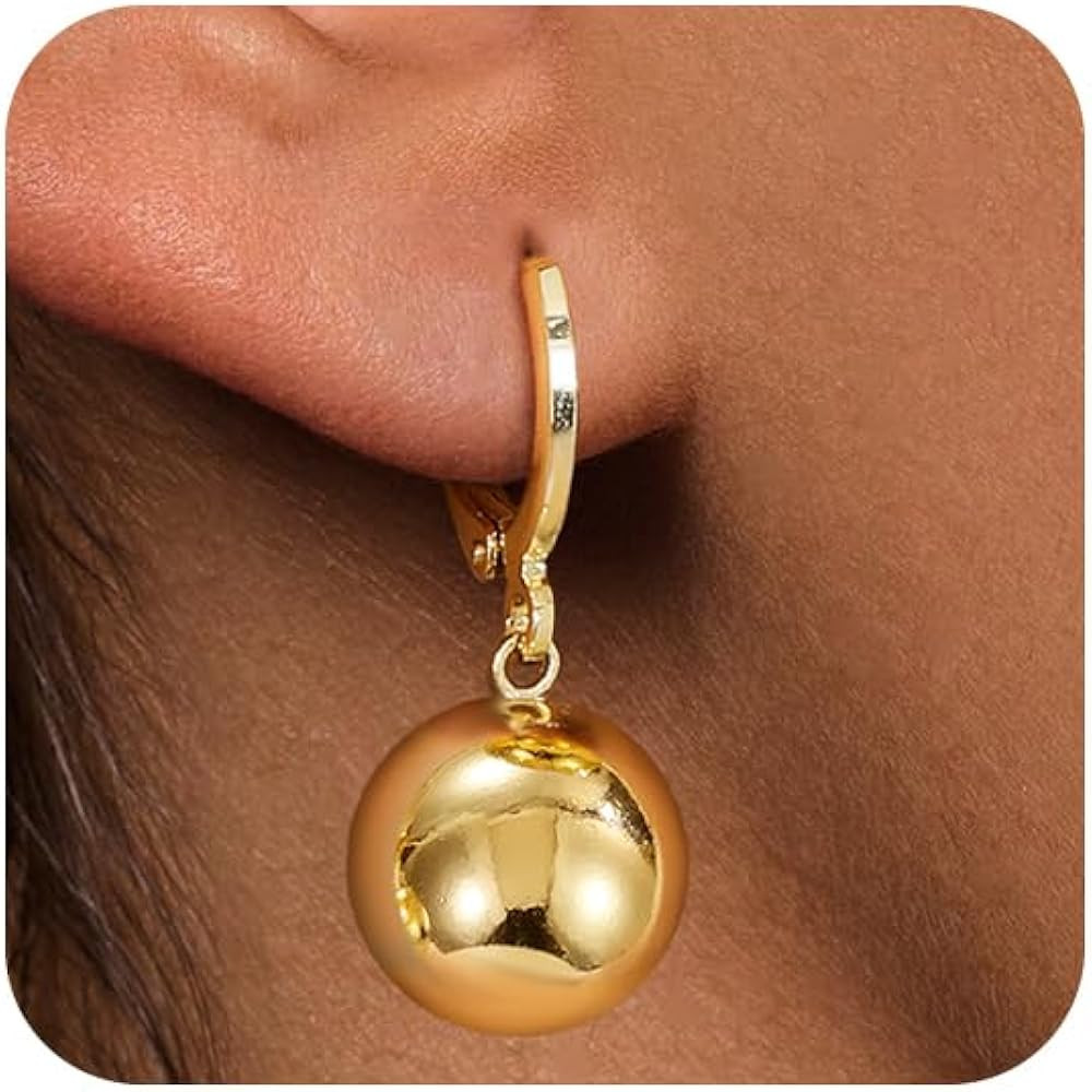 Gold Dangle Earrings for Women Sterling Silver Ball Drop Earrings Hypoallergenic Round Hoop Lever... | Amazon (US)