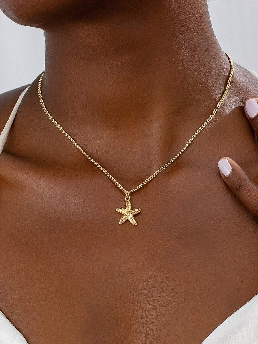 1 Pc Sea Beach Style Delicate Starfish Summer Pendant Necklace For Women | SHEIN
