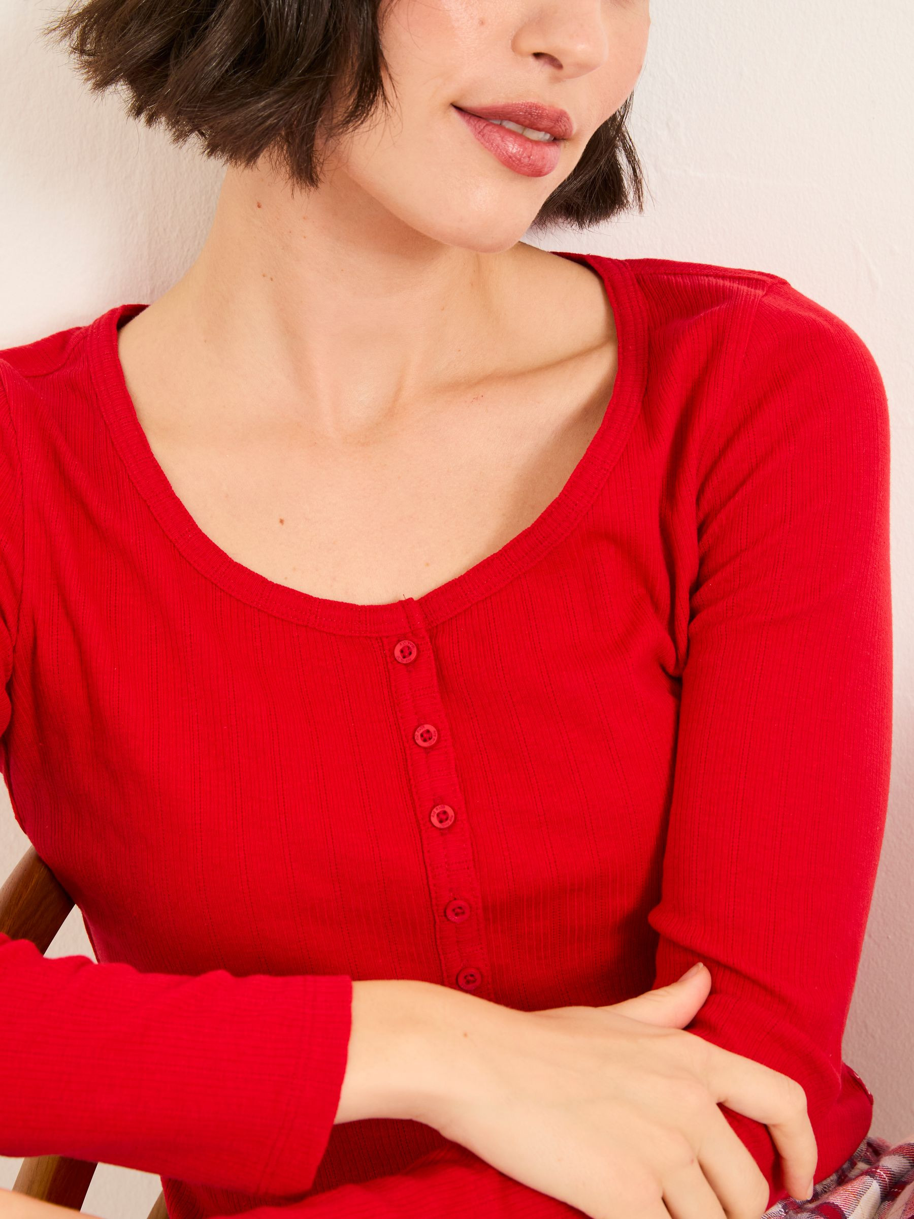 Hattie Red Henley Pyjama Top | FatFace | Fat Face