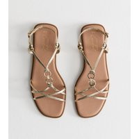 Women's Gold Multi Strap Faux Leather Flat Sandals New Look | New Look (UK)