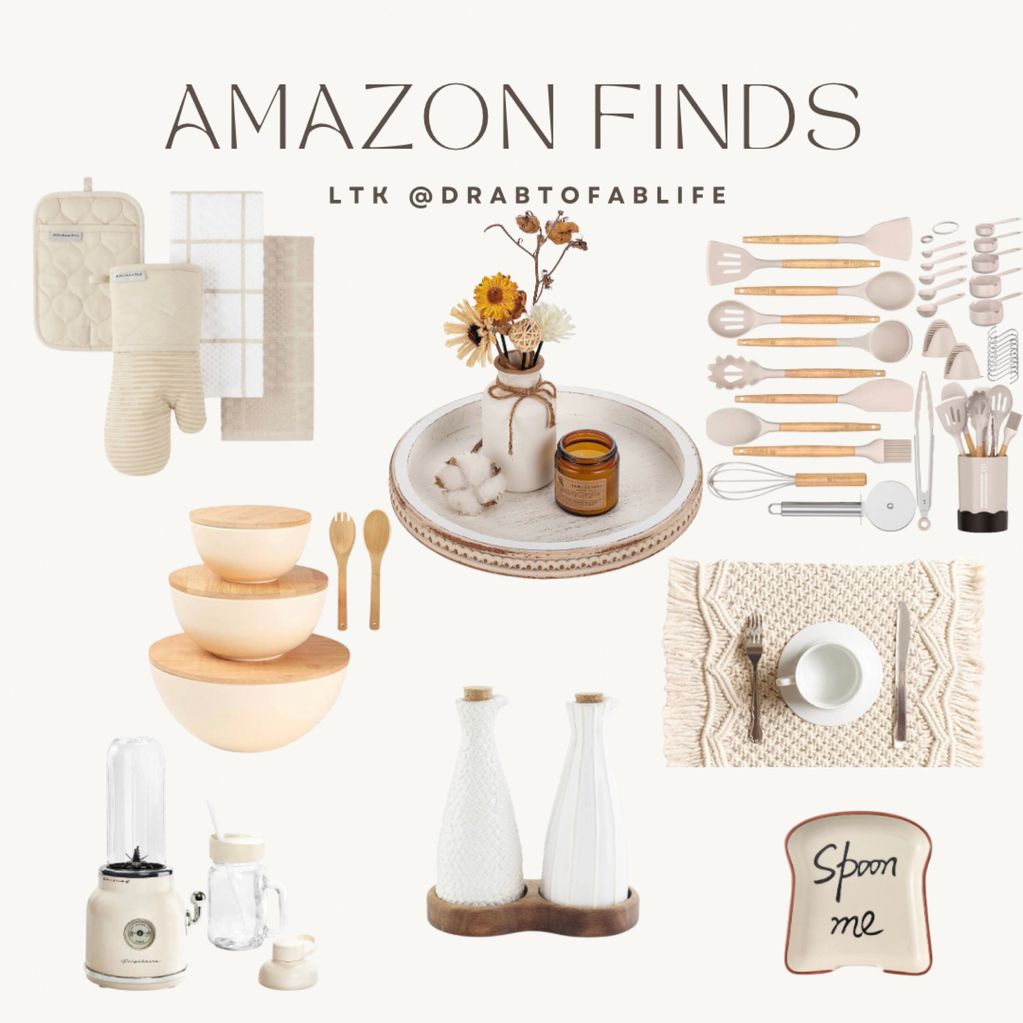 Cream neutral colored kitchen and home accessories. I love the clean look of cream neutral accessories. Beautiful Amazon kitchen finds! #amazonfinds #ltkkitchen 

#LTKhome #LTKfindsunder50