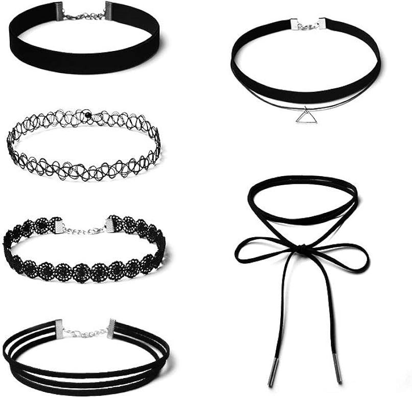 Black Choker Necklace for Women Goth Lace Choker Set Punk Pendant Necklace | Amazon (US)