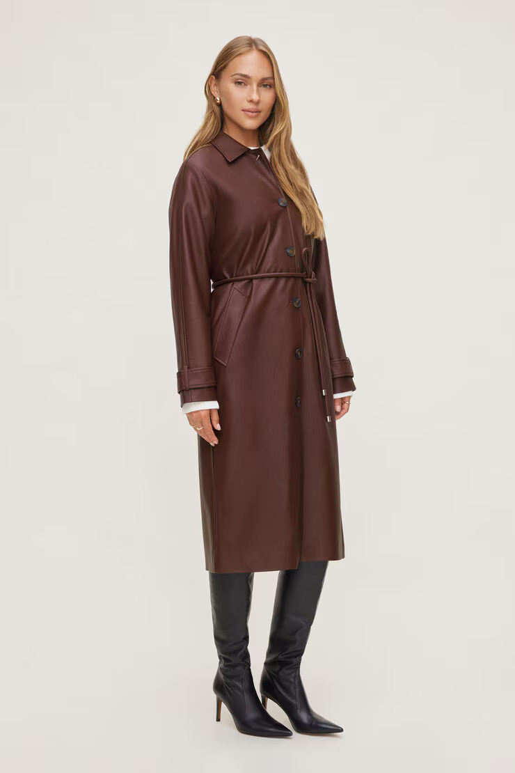 Faux Leather Mac Coat | Dynamite Clothing