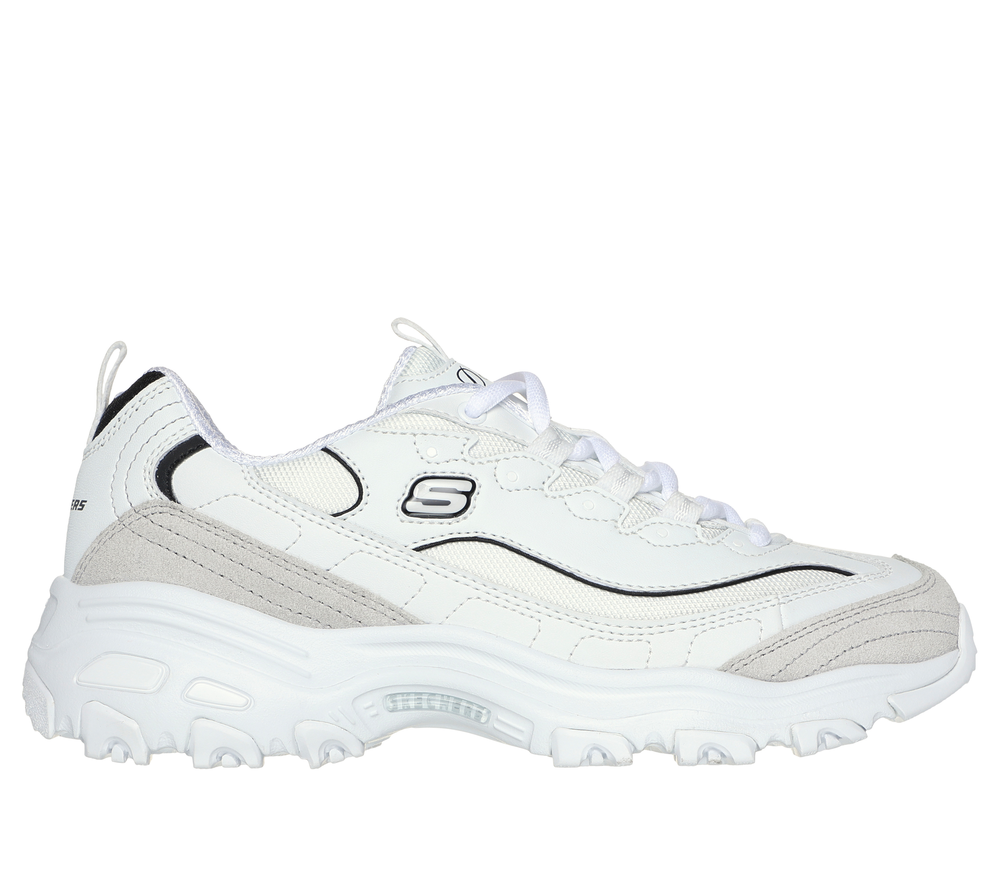 Skechers Women's D'Lites - New Heat Sneaker | Size 5.5 | White/Black | Leather/Synthetic/Textile | Skechers US