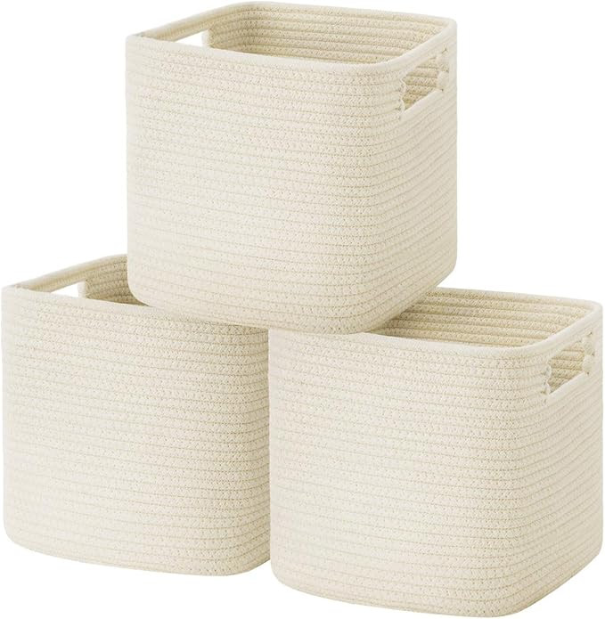 UBBCARE Cube Storage Bins Organizer Set of 3 Collapsible Cotton Rope Storage Baskets Decorative W... | Amazon (US)