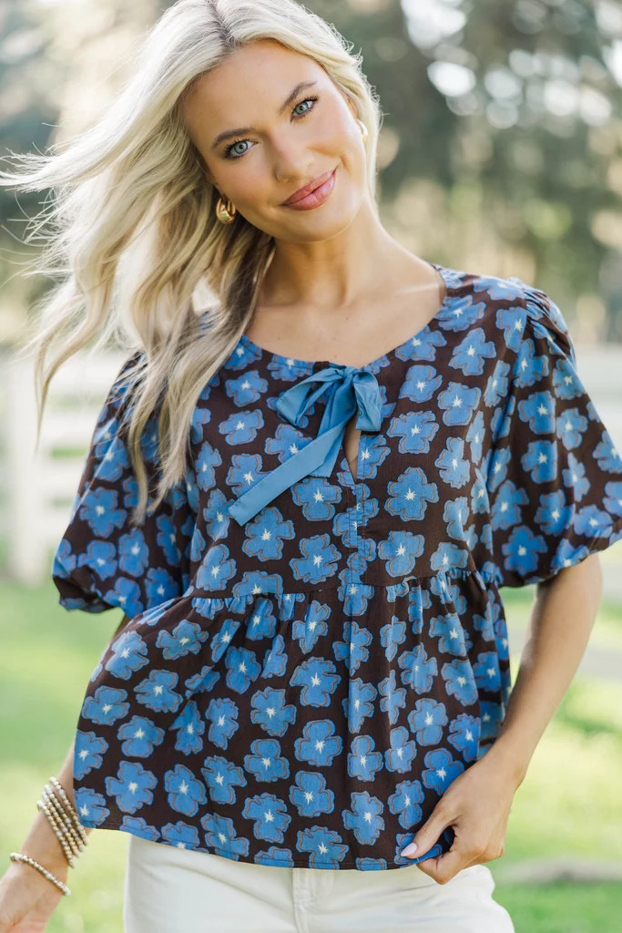 Sweet Little Shine Brown Floral Blouse | The Mint Julep Boutique