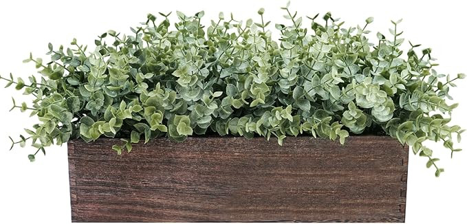 Winlyn 14" Artificial Eucalyptus in Rectangular Wood Planter Box Faux Plants Arrangement Centerpi... | Amazon (US)