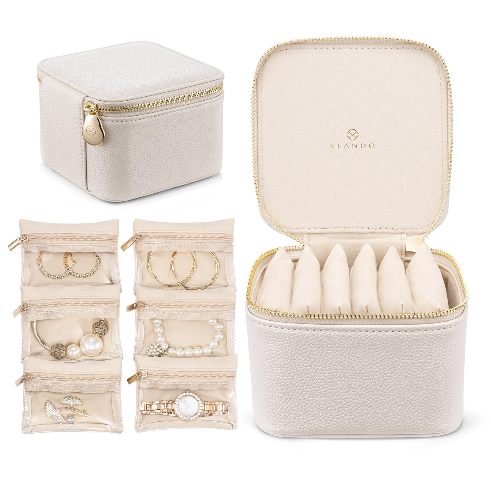 Vlando Travel Jewelry Box Organizer - 6 Small Velvet Zipped Pouches Pockets for Jewelries Necklac... | Amazon (US)