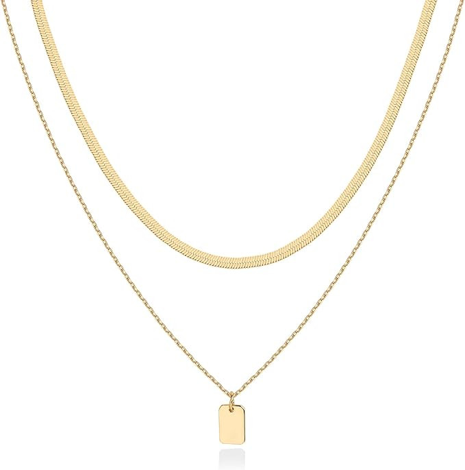 PAVOI 14K Gold Plated Layering Necklaces | Stylish Minimalist Design Pendant Necklaces | Bar, Lot... | Amazon (US)