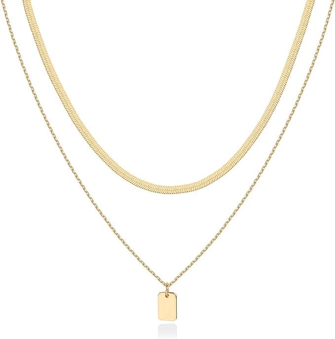 Amazon.com: PAVOI 14K Gold Plated Layered Necklace with Dog Tag Pendant | Layering Necklaces for ... | Amazon (US)