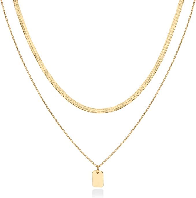 PAVOI 14K Gold Plated Layering Necklaces | Stylish Minimalist Design Pendant Necklaces | Bar, Lot... | Amazon (US)