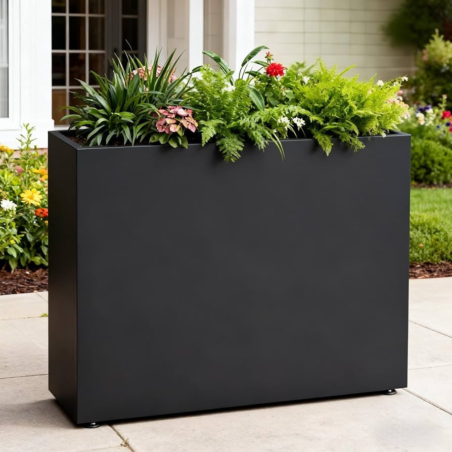 GSK Maceta de metal negro resistente rectangular para plantas, 37 pulgadas de largo x 10 pulgadas... | Amazon (US)