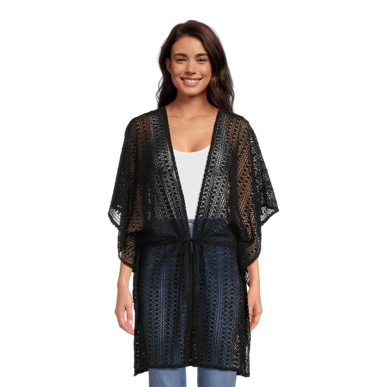 Time and Tru Women’s Tie-Front Crochet Cardigan, Sizes S-3XL | Walmart (US)
