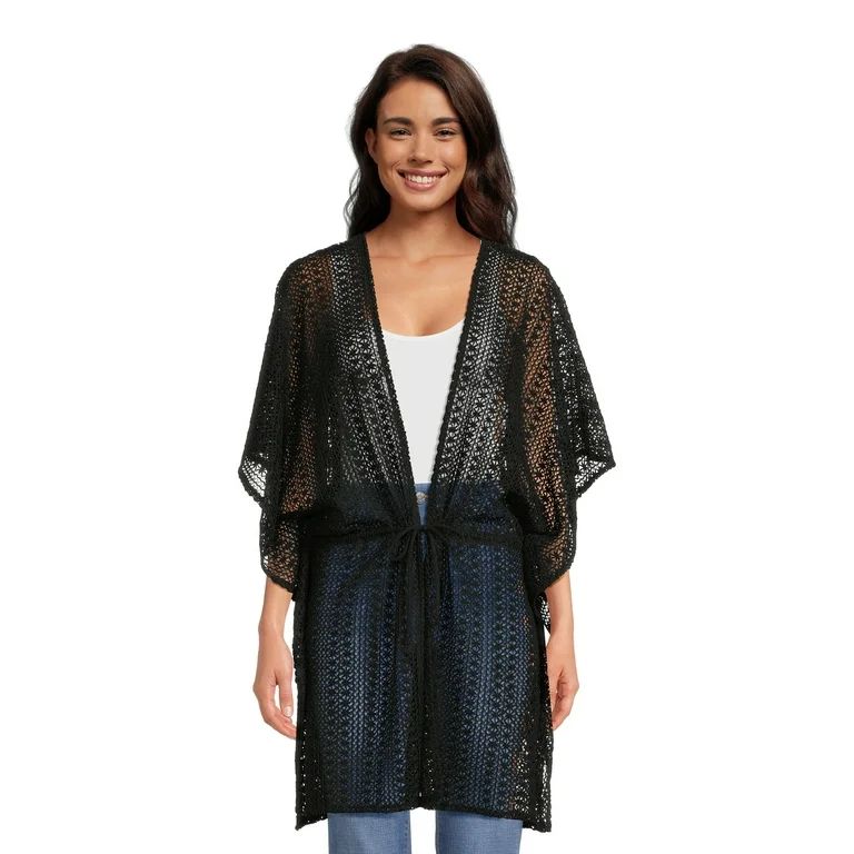 Time and Tru Women’s Tie-Front Crochet Cardigan, Sizes S-3XL | Walmart (US)