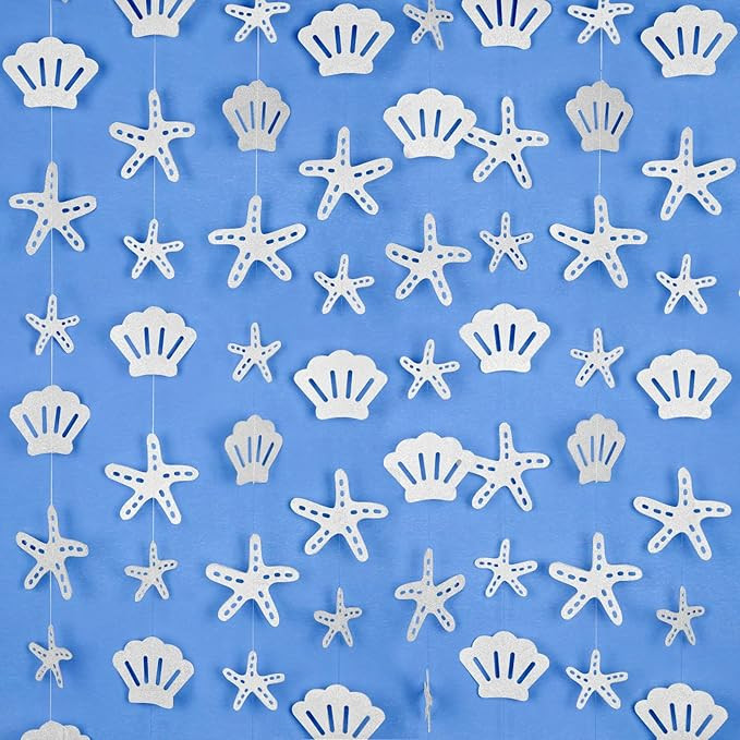 8 Pack Pearlescent Starfish & Shell Paper Hanging Decorations - Coastal Nautical Garland for Unde... | Amazon (US)
