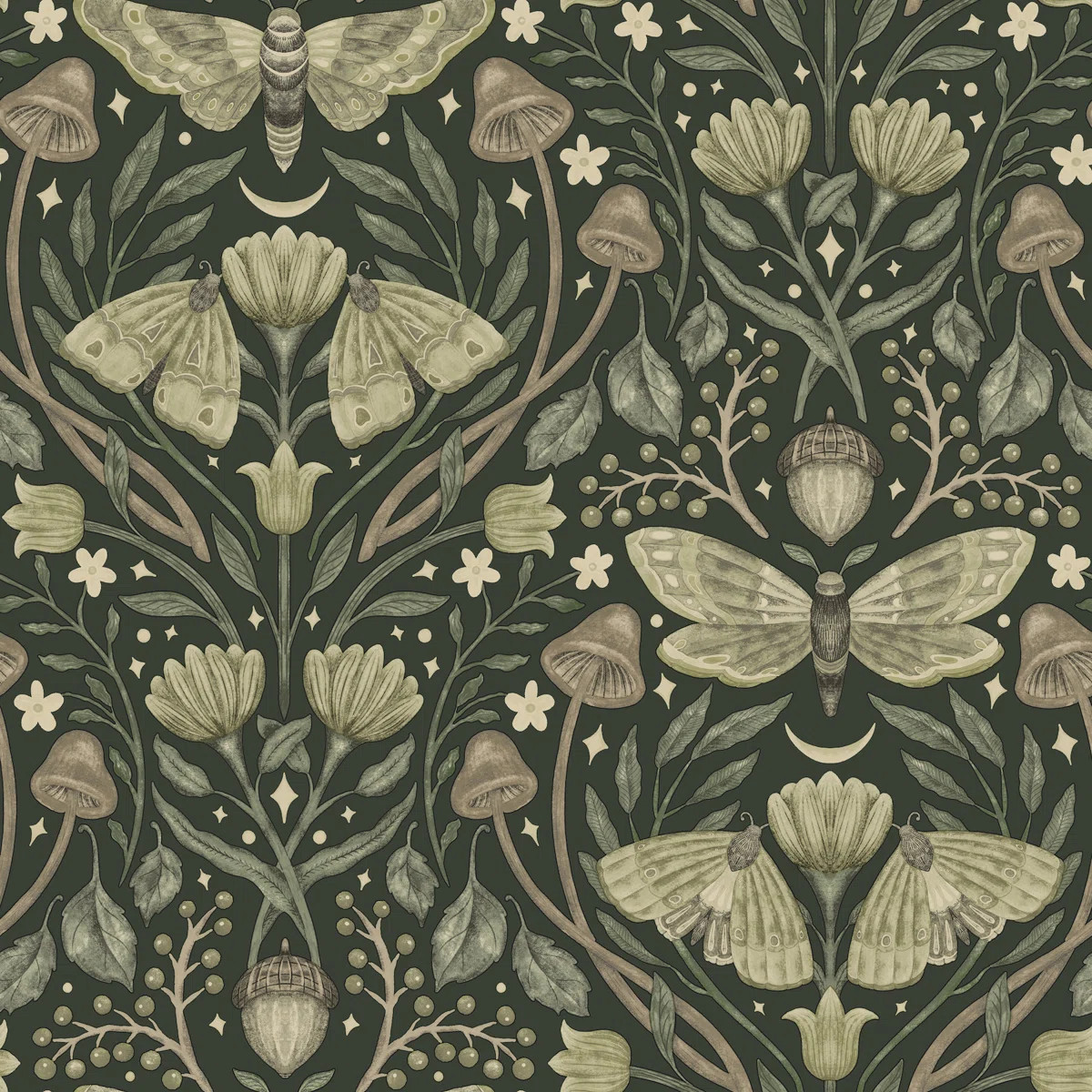Mystic Moth Dark Green Forest Magic Wallpaper | Wayfair North America