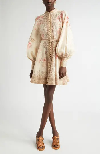 Zimmermann Tropical Floral Long Sleeve Belted Linen Minidress | Nordstrom | Nordstrom