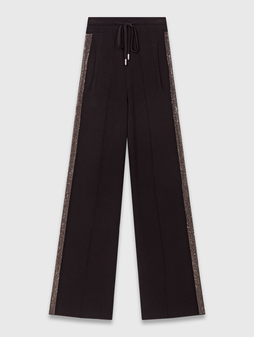 Trousers with rhinestone band Black / Gray for Women | Maje | Maje US