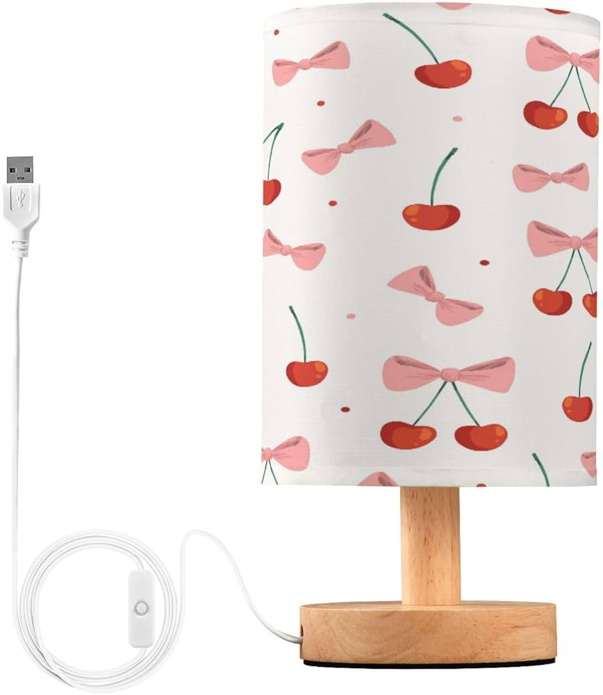 Pink Coquette Bows Red Cherries Table Lamp for Bedroom Bedside Lamp Desk Lamps Cylinder Nightstan... | Amazon (US)