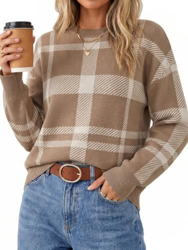 Arach&Cloz Women's Wool Blend Crew Neck Color Block Pullover Sweater | Amazon (US)