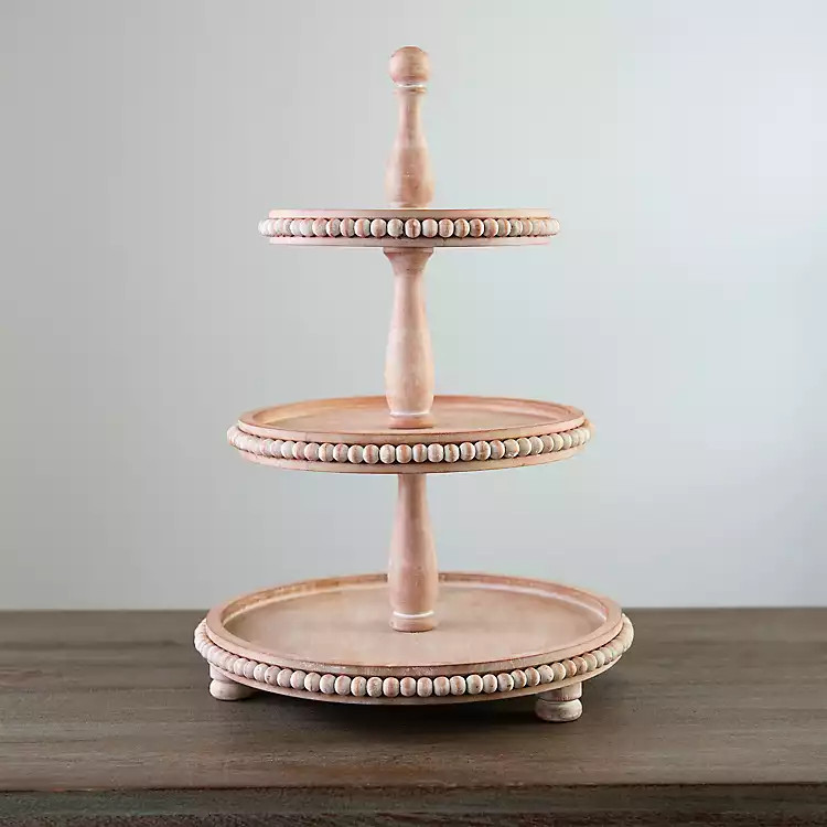 Sand Mango Wood Beaded 3-Tier Server | Kirkland's Home
