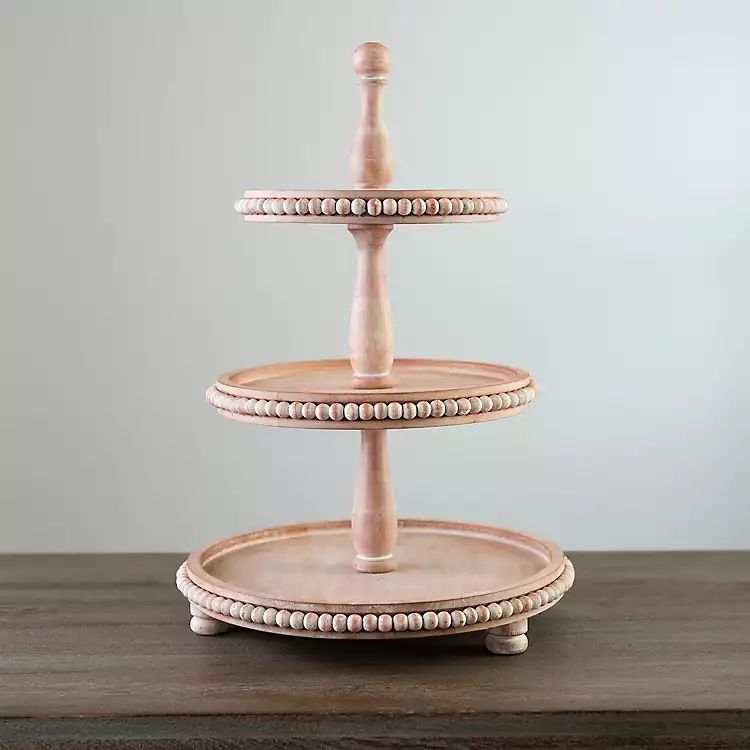 Sand Mango Wood Beaded 3-Tier Server | Kirkland's Home