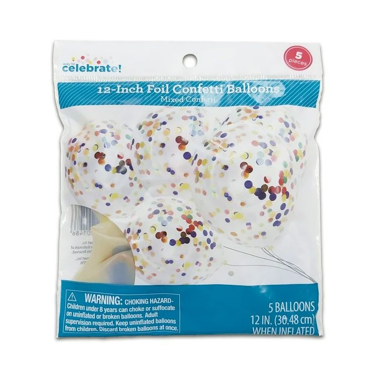 Way to Celebrate! 12inch Birthday Party Decoration Multi-Color Foil Confetti Balloons, 5 Counts | Walmart (US)