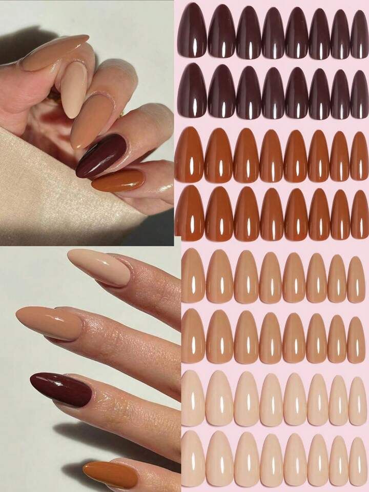 96Pcs Maillard Series Brown Gradient Press On Nails Gift Long Almond Full Cover Fake Nails For 4c... | SHEIN