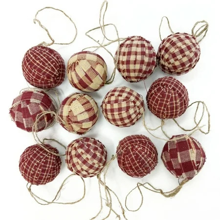 1.5" Primitive Red Plaid Homespun Fabric Christmas Ball Ornaments Set of 12 | Walmart (US)