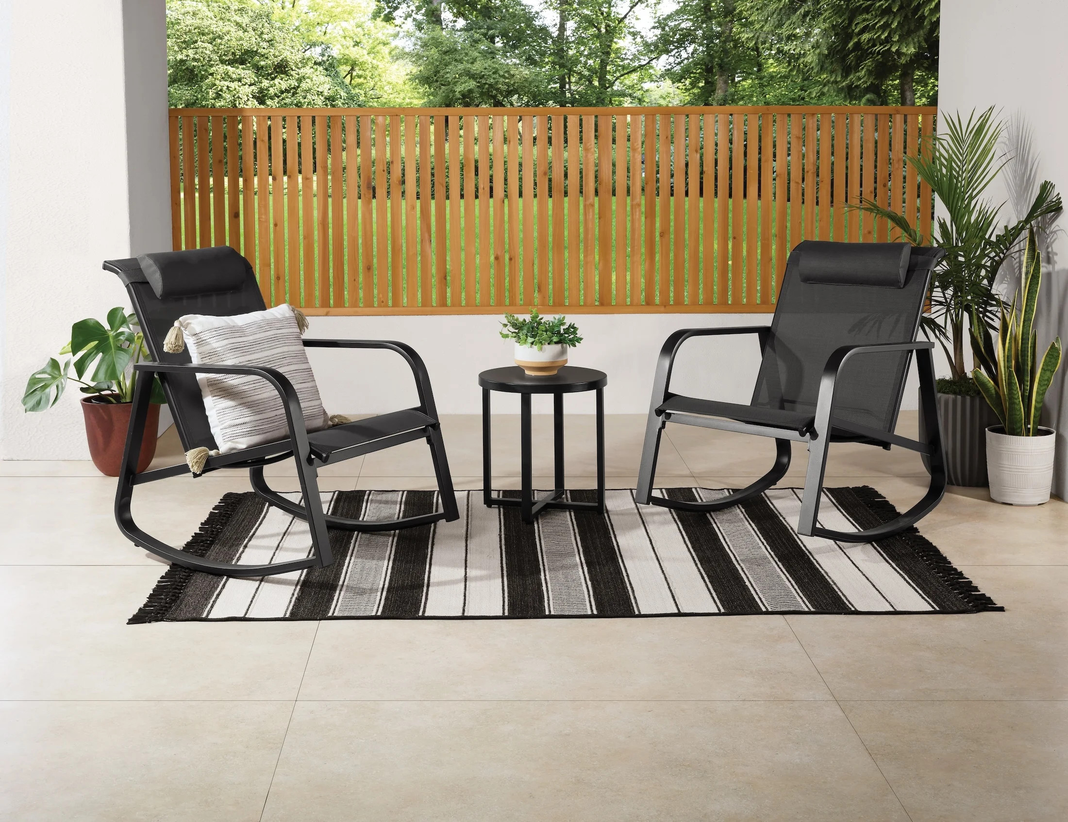 Mainstays Dashwood Steel 3-Piece Rocker Outdoor Chat Set, Black | Walmart (US)