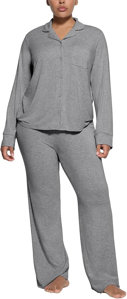 Women's Pajama Sets Long Sleeve Button Down Soft Knit Sleepwear 2 Piece Lounge Set | Amazon (US)