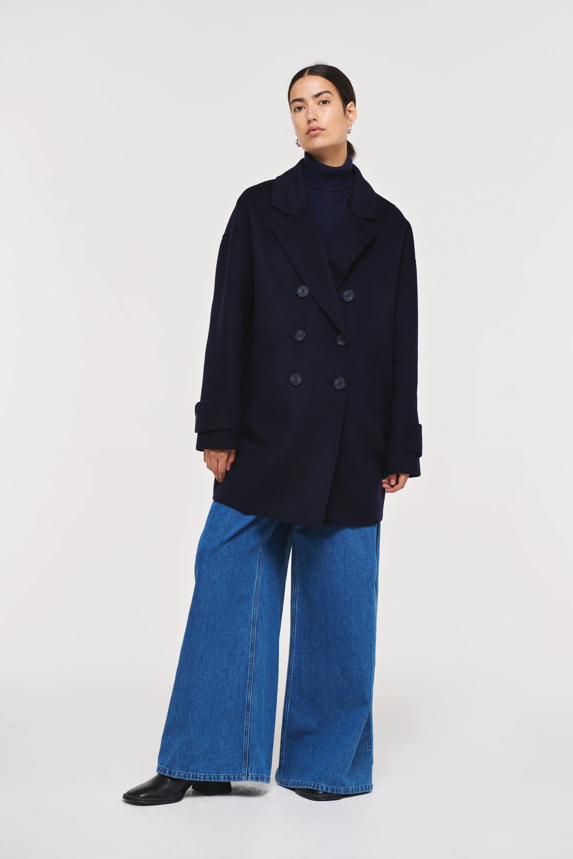 Kinny | Short Double Faced Wool Coat in Navy | ALIGNE | Aligne UK
