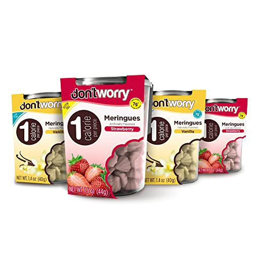 Don't Worry Keto Friendly Meringue Cookies with Zero Sugar Snacks | Low Carb Snacks Merengue | Healthy Merengue Cookie | Strawberry & Vanilla Flavor Meringues | 4 Pack | Amazon (US)