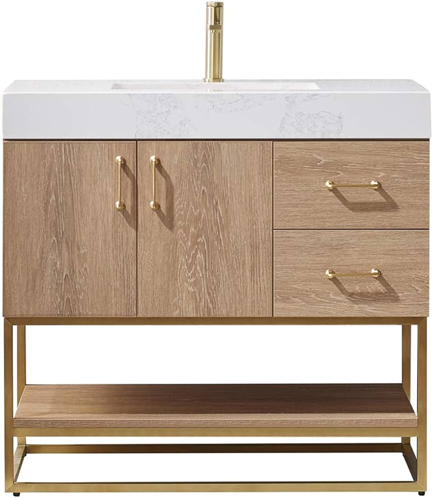 Vinnova Alistair Bathroom Vanity, 36 Inches, North American Oak Finish | Amazon (US)