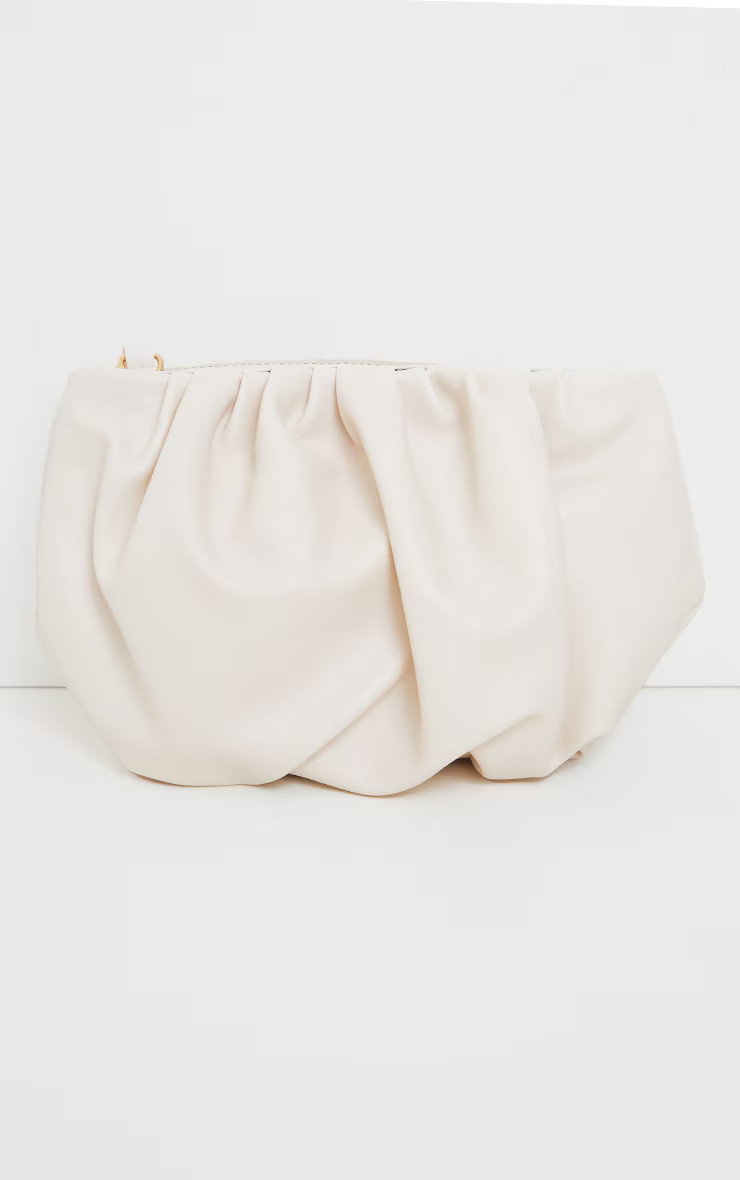 Cream Round Pleated Clutch Bag | PrettyLittleThing US