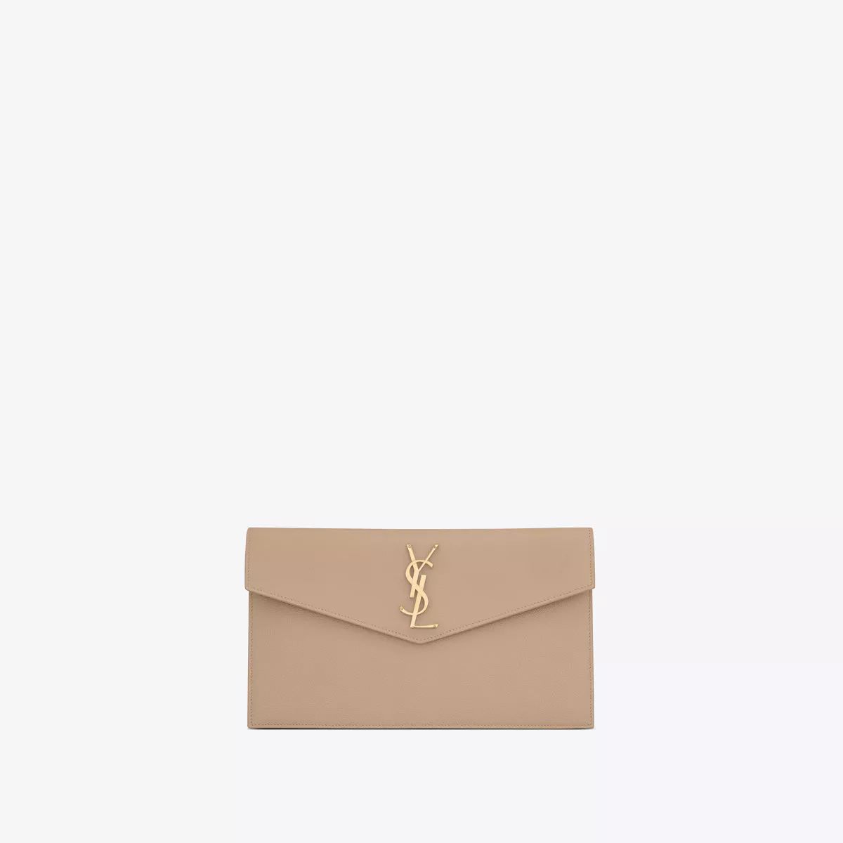 Uptown Pouch In Grain De Poudre Embossed Leather Beige One Size | Saint Laurent Inc. (Global)