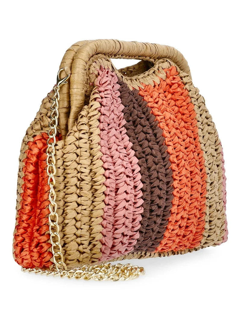 Time and Tru Women's Striped Straw Frame Clutch Handbag, Multicolor | Walmart (US)