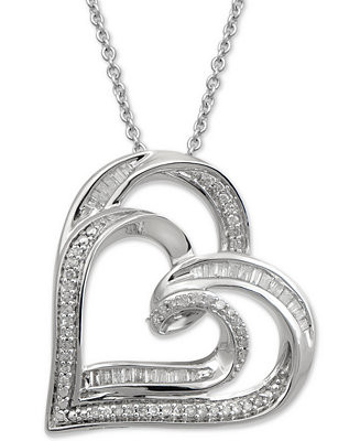 Diamond Double Heart Adjustable Pendant Necklace (1/4 ct. t.w.) in Sterling Silver | Macy's