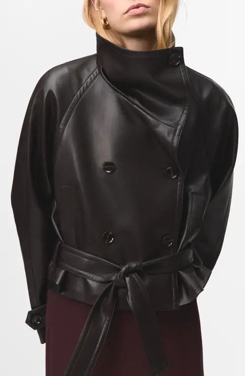 MANGO Faux Leather Maxi Jacket in Brown at Nordstrom, Size Large | Nordstrom