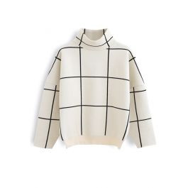 Grid Turtleneck Sweater | Chicwish