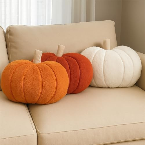 Beeveer 3 Pcs Decorative Pumpkin Pillows, Thanksgiving 3D Pumpkin Shaped Throw Pillows Plush for Autumn Fall Bedroom Sofa Couch Supplies Thanksgiving Decorations | Amazon (US)
