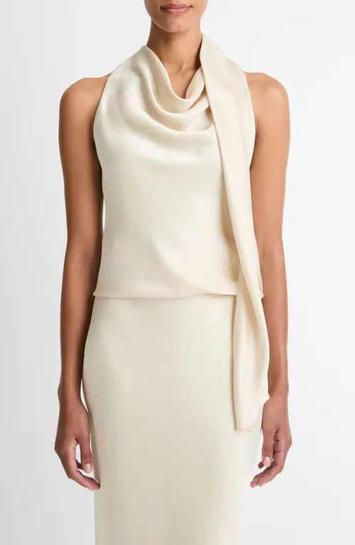 Vince Sleeveless Scarf Satin Top in Bona at Nordstrom, Size Large | Nordstrom