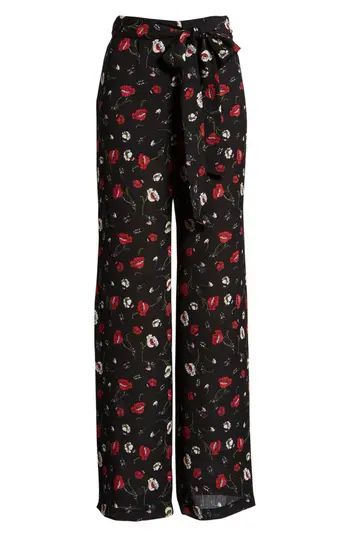 Women's Floral Print Wide Leg Pants, Size Small - Black | Nordstrom