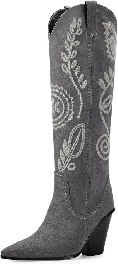 ISNOM Women's Western Boots Knee High Boots, Cowboy Cowgirl Boots, Unique Fashion Embroidered Chu... | Amazon (US)