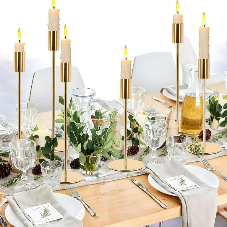HIDAWN Metal Gold Taper Candle Holders, 6 Pack Candlestick Holders Set for Wedding, Dinning, Part... | Walmart (US)