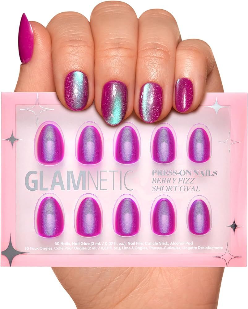 Glamnetic Press On Nails - Berry Fizz | Short Oval, Magenta Nails with a Mesmerizing Metallic Fin... | Amazon (US)