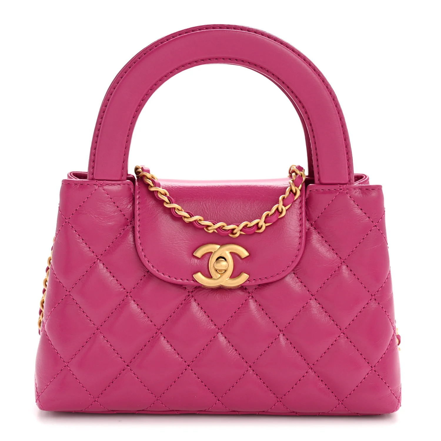 Shiny Aged Calfskin Quilted Nano Kelly Shopper Dark Pink | FASHIONPHILE (US)