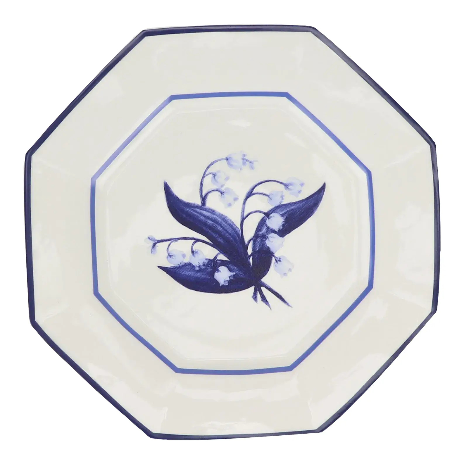 Carolyne Roehm x Enchanted Home Lily of The Valley 8" Salad Plates in Blue, Set of 8 | Chairish