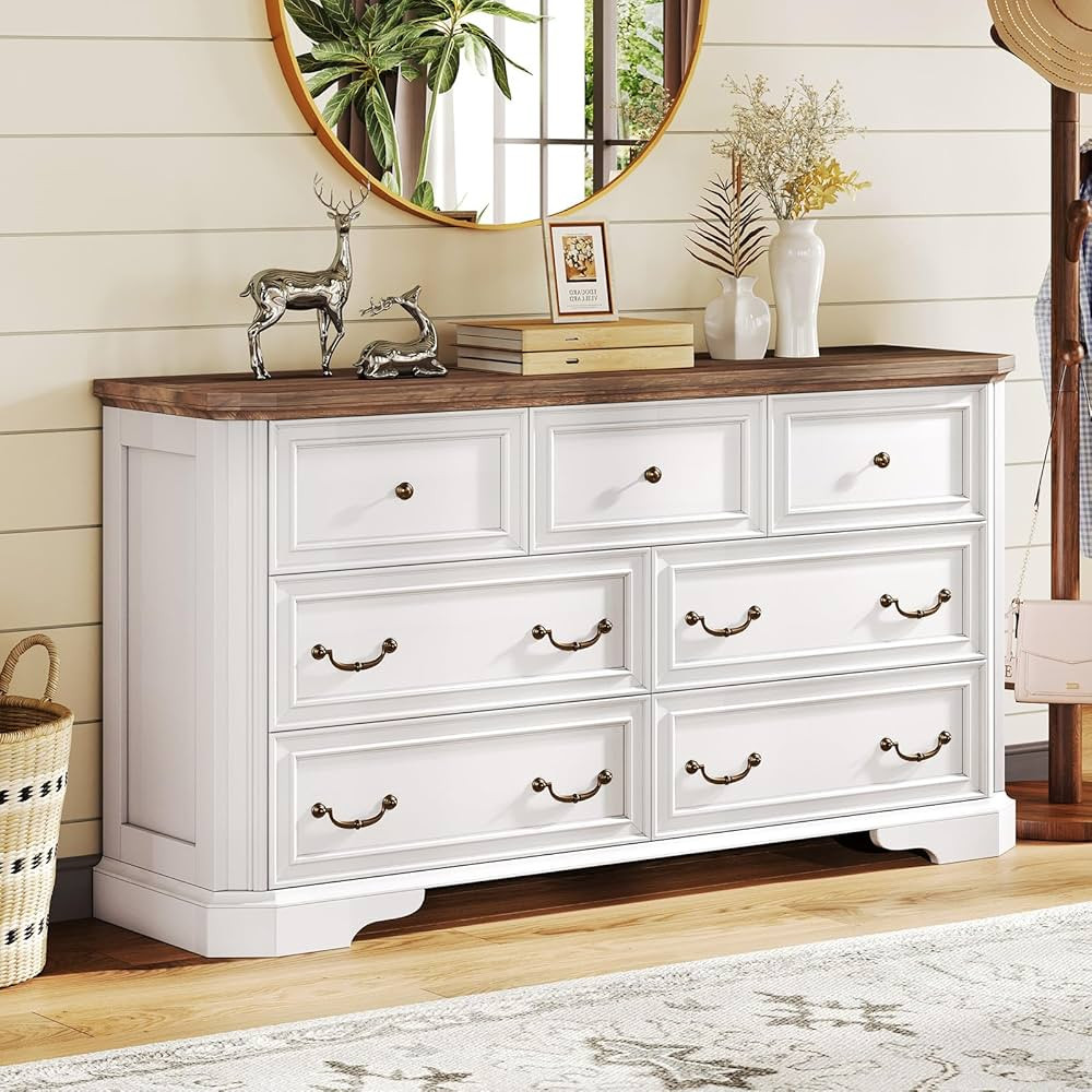 Jocisland Farmhouse 7 Drawer Dresser for Bedroom, 54" Wide Wooden Dresser for Closet with Natural... | Amazon (CA)