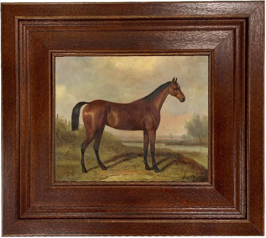 Schooner Bay Co. – William Barraud Hunter in Landscape Oil Painting Print on Canvas in Rustic Frame Home Wall Art Décor Equestrian Horse Ready To Hang (8-1/2" x 9-1/2", Brown Distressed Frame) | Amazon (US)
